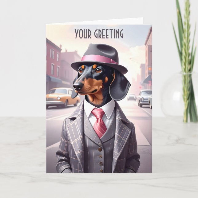 Cartão Vintage Gangster Dachshund (Frente)