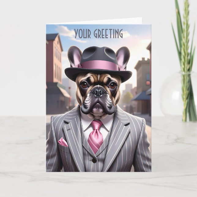 Cartão Vintage Gangster French Buldog (Frente)
