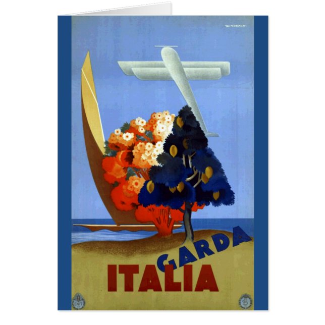 Cartão Vintage Garda Italy Europe Air Viagem (Frente)
