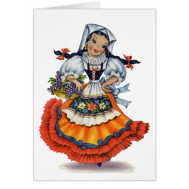 Cartão Vintage, garota espanhola, vestido tradicional