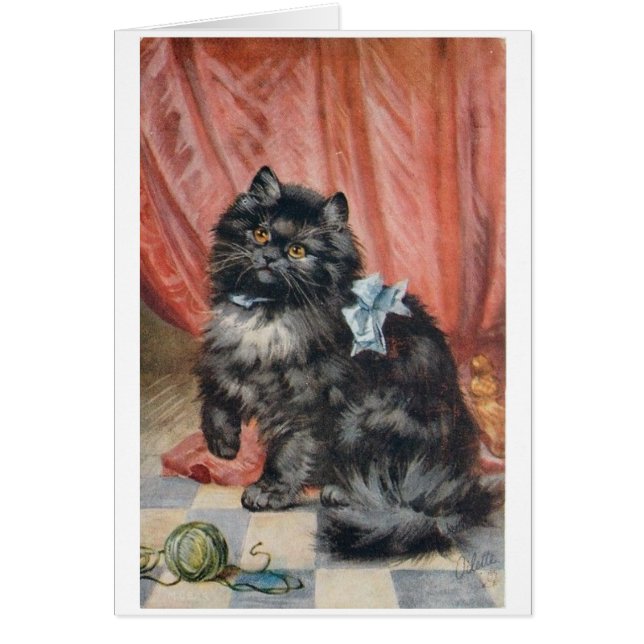 Cartão Vintage - gato e fio, (Frente)