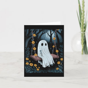 Cartão Vintage Ghost Swing In Forest Night Halloween F