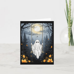Cartão Vintage Ghost Swing In Forest Night Halloween F