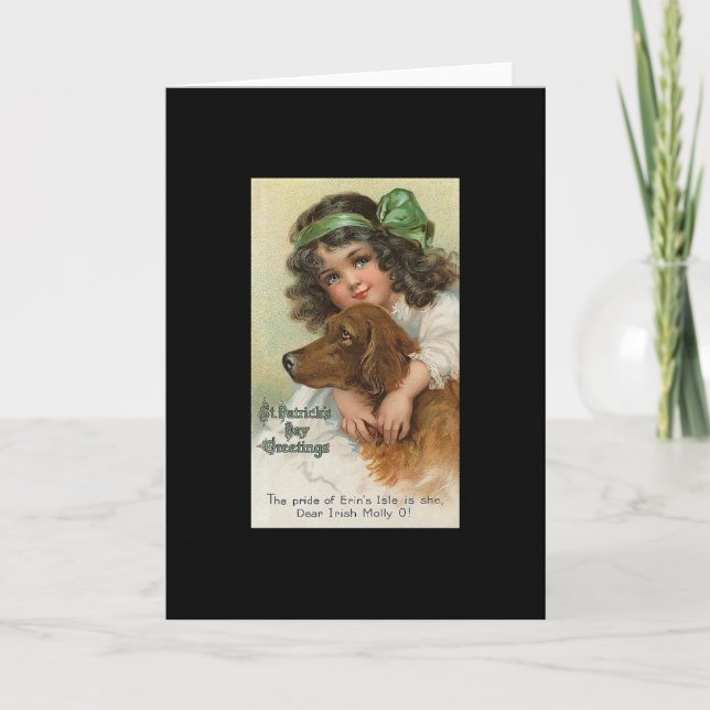 Cartão Vintage Girl and Dog St. Patrick's Day (Frente)