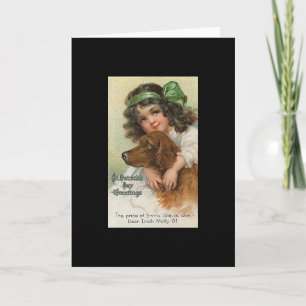 Cartão Vintage Girl and Dog St. Patrick's Day