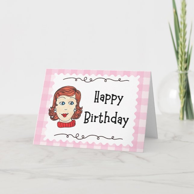 Cartão Vintage girl Happy Birthday Folded Greeting card (Frente)