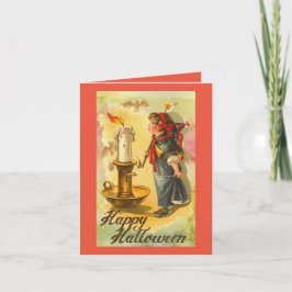 Cartão Vintage Girl with Candle Halloween Greeting Card