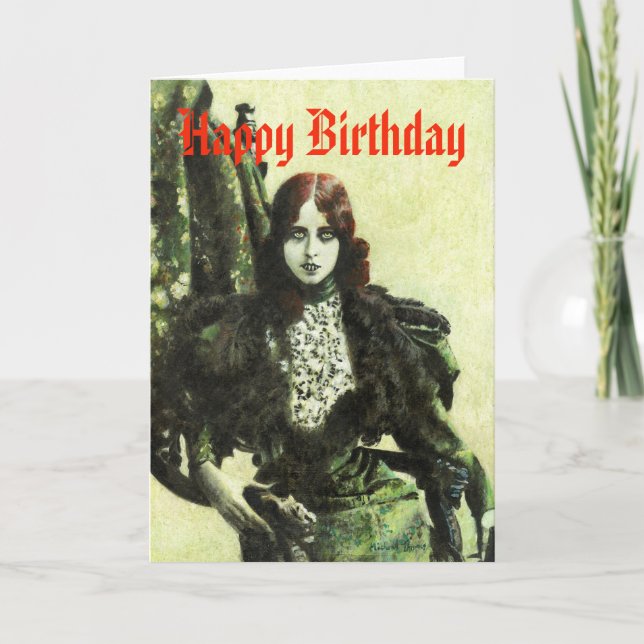 Cartão Vintage Gothic Vampire Birthday Card (Frente)