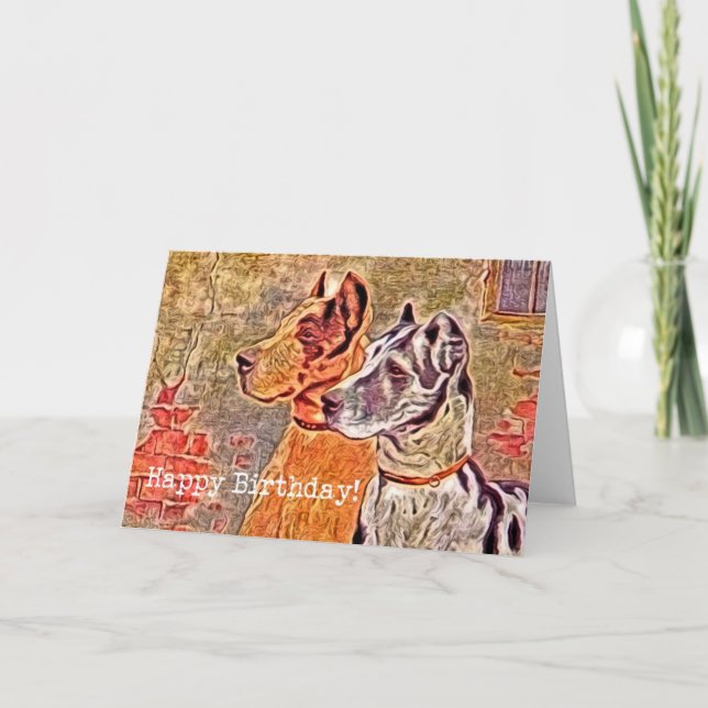 Cartão Vintage Great Dane, Feliz Aniversário (Frente)