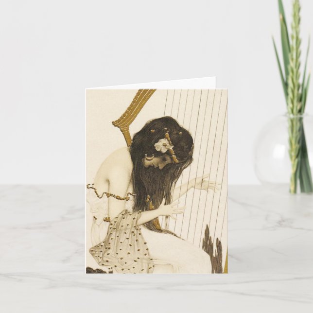 Cartão Vintage Greek Harpist Note Card (Frente)