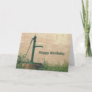 Cartão Vintage Green Water Pump Photo Birthday