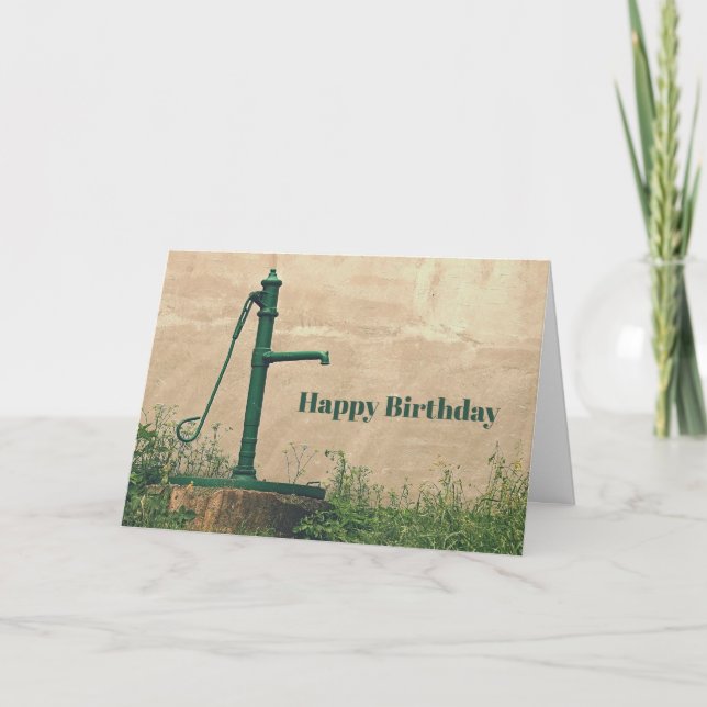 Cartão Vintage Green Water Pump Photo Birthday (Frente)
