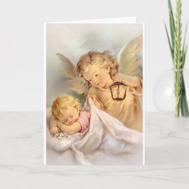 Cartão Vintage Guardian Angel E Baby Greeting Card (Frente)