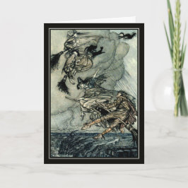 Cartão Vintage Halloween Arthur Rackham Bruxas Voadoras