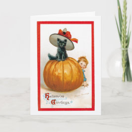 Cartão Vintage Halloween Black Cat Saudação