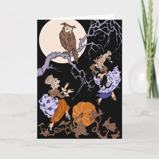 Cartão Vintage Halloween - Bruxas Dançantes - Gato Negro