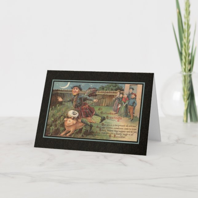 Cartão Vintage Halloween Card with Pig (Frente)