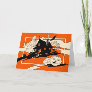 Cartão Vintage Halloween Ghost and Haunted House Card