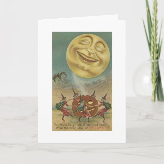 Cartão Vintage Halloween Greeting Card -- Laughing Moon! (Frente)