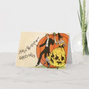 Cartão Vintage Halloween Greetings - Dancing Couple -