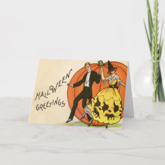 Cartão Vintage Halloween Greetings - Dancing Couple -