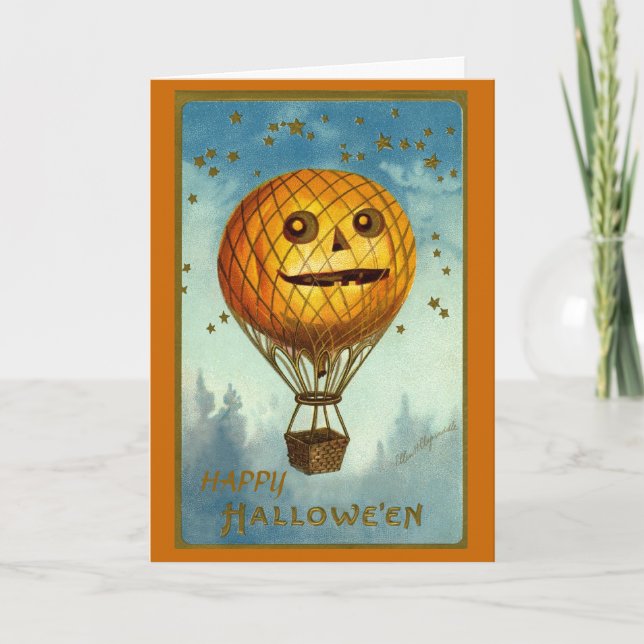 Cartão Vintage Halloween Hot Air Balloon Card (Frente)