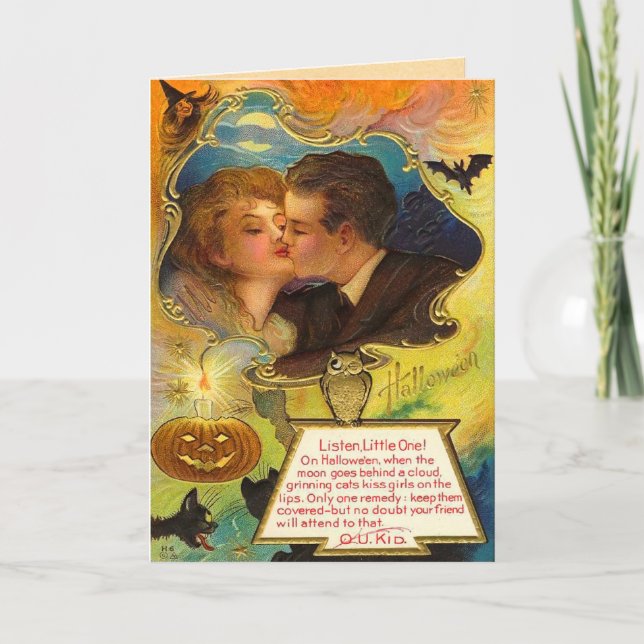 Cartão Vintage Halloween Kiss (Frente)