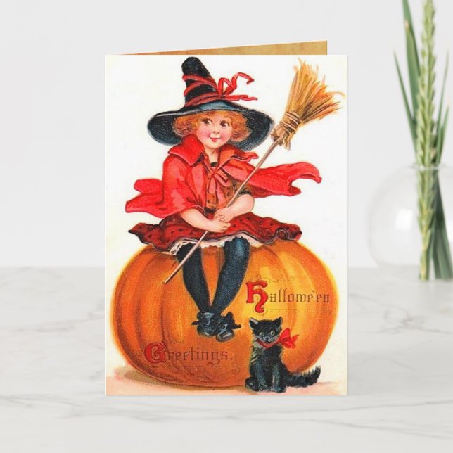 Cartão Vintage Halloween Lil' Witcard (Frente)