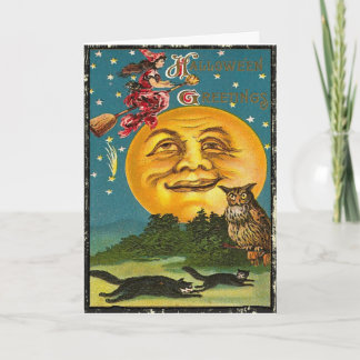 Cartão Vintage Halloween Moon Witting Saudação
