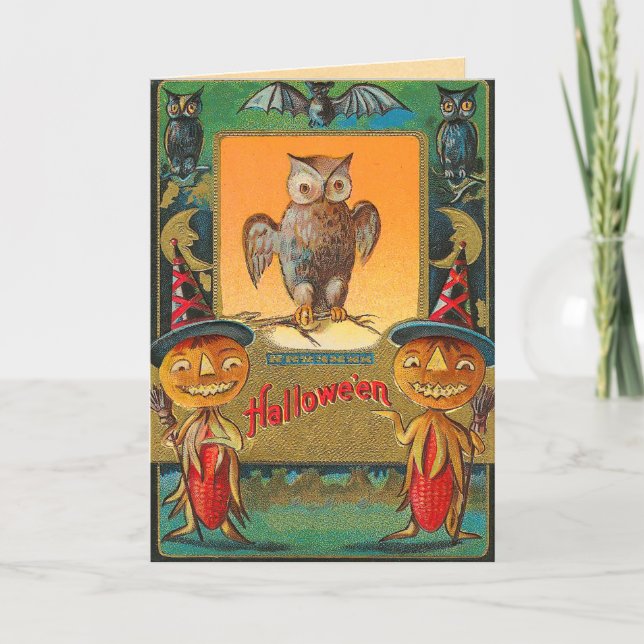 Cartão Vintage Halloween Owl (Frente)