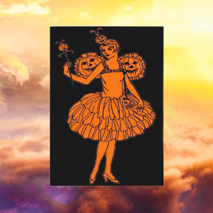 Cartão Vintage Halloween Pumpkin Fairy