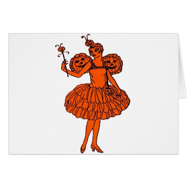 Cartão Vintage Halloween Pumpkin Fairy (Frente Horizontal)