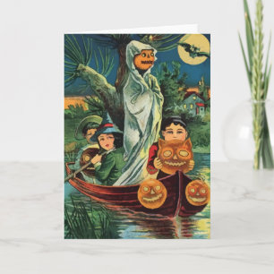 Cartão Vintage Halloween Pumpkin Ghost Card