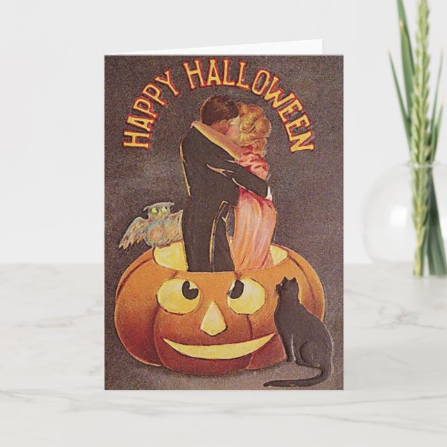 Cartão Vintage Halloween Romance Greeting Card (Frente)
