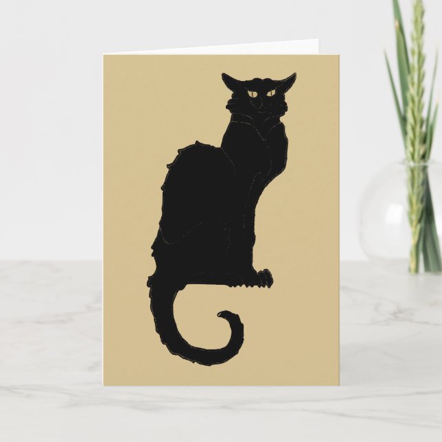 Cartão Vintage Halloween, Spooky Art Nouveau Black Cat (Frente)