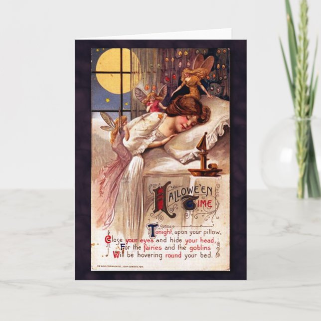 Cartão Vintage Halloween Time Faeries Sleeping Girl (Frente)