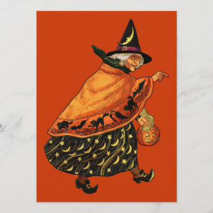 Cartão Vintage Halloween Velha Bruxa