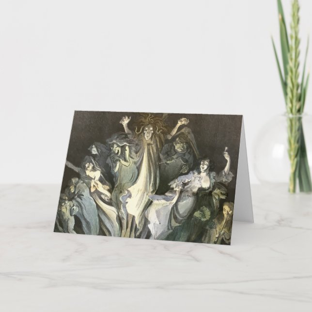 Cartão Vintage Halloween, Violinista do Esqueleto e Fanta (Frente)