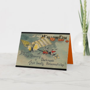 Cartão Vintage Halloween Voando Alta Saudação