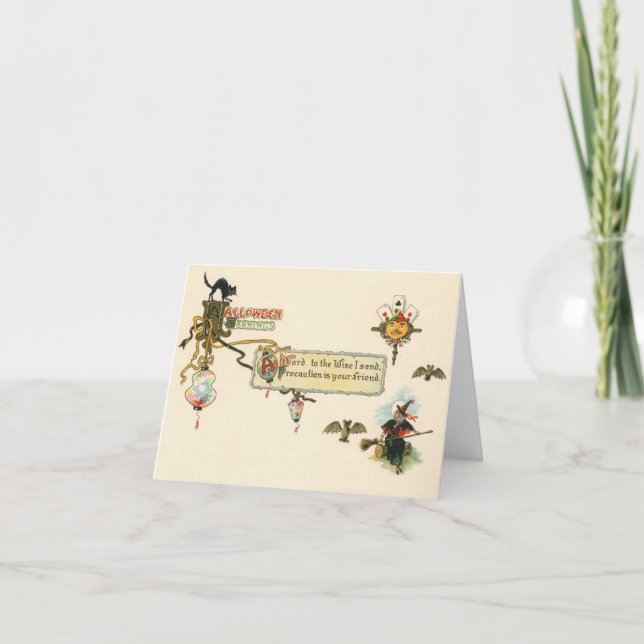 Cartão Vintage Hallowe'en Warnings Greeting Card (Frente)