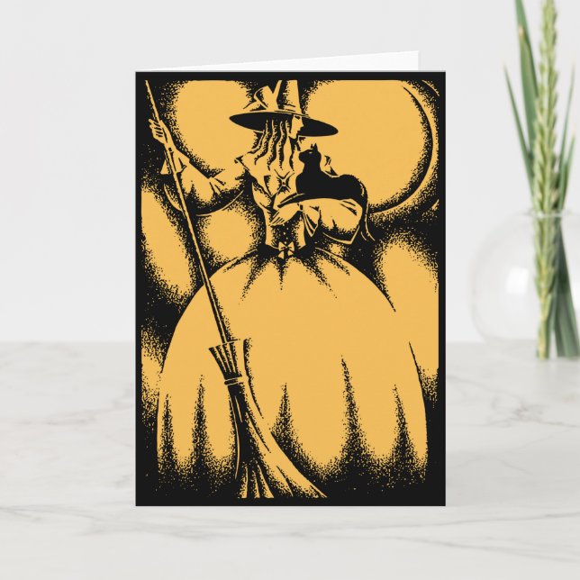 Cartão Vintage Halloween Witch Greeting Card (Frente)