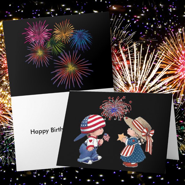 Cartão Vintage Happy Birthday América Saudação Negra (Vintage Happy Birthday America Black Greeting Card)