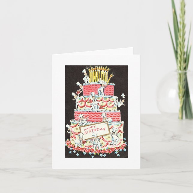 Cartão Vintage Happy Birthday Cake Card (Frente)