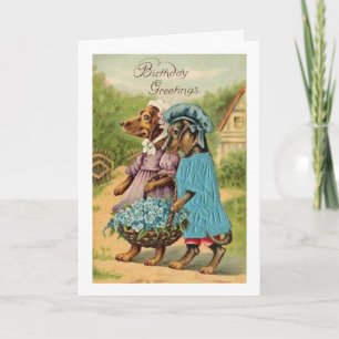 Cartão Vintage Happy Birthday Dachshunds,