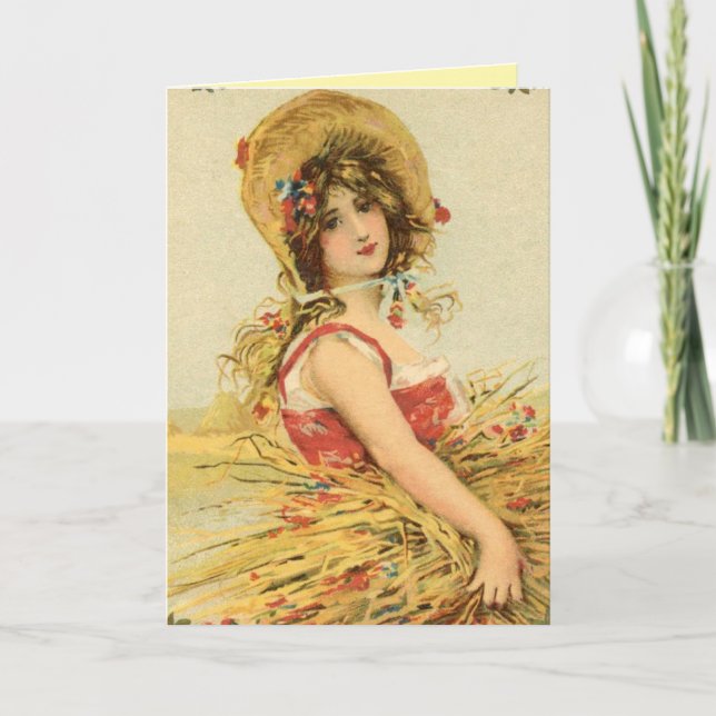 Cartão Vintage Harvest Woman Greeting Card (Frente)
