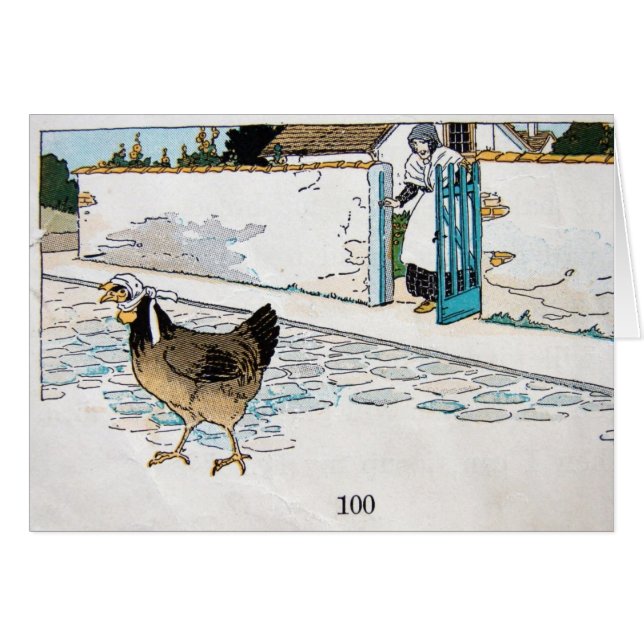 Cartão Vintage Hen em um Scarf (Frente Horizontal)