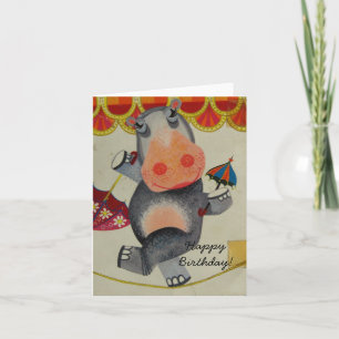 Cartão Vintage Hippo Birthday