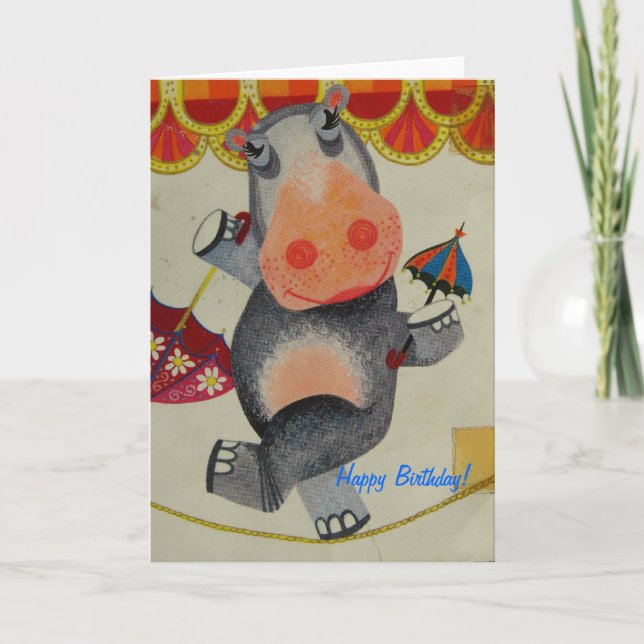 Cartão Vintage Hippo Birthday (Frente)