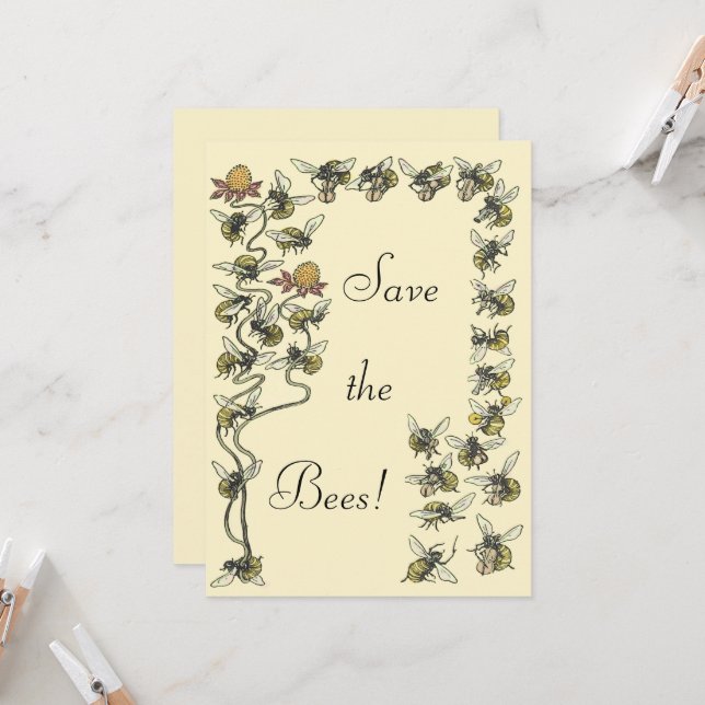 Cartão Vintage Honeyabelhas Tocando Música Salva as Abelh (Frente/Verso In Situ)