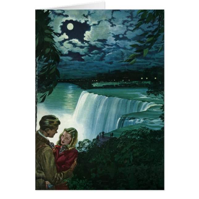 Cartão Vintage Honeymoon Love, Newlyweets em Niagara Fall (Frente)